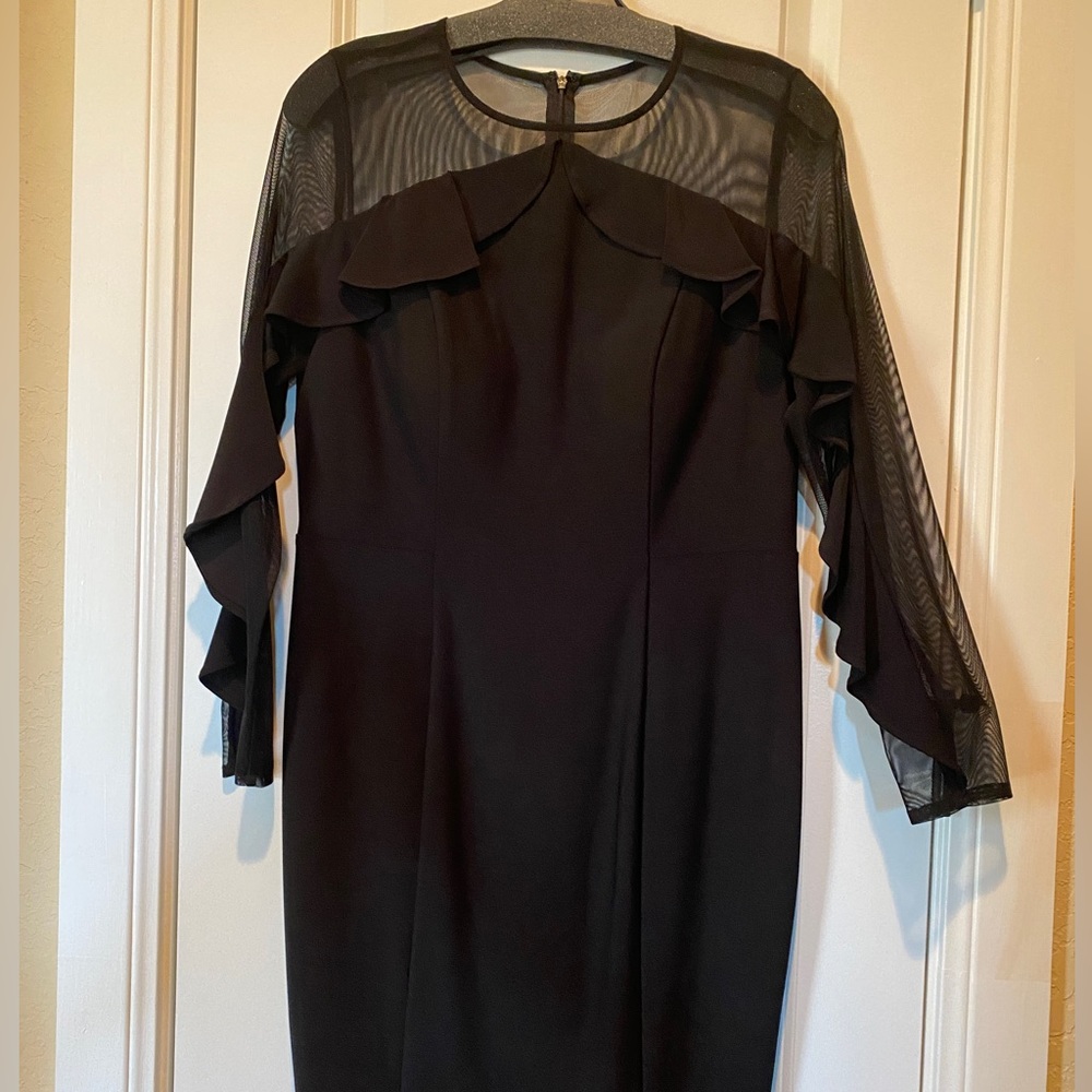 R&M Richard’s Sheer Sleeve Black Dress size 10